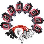 Pindex 8 Pack D581 UF271 Ignition Coils and Spark Plug Wires Set Compatible With Cadillac Escalade, Chevy Silverado, Avalanche, Express 3500, Suburban, Tahoe, GMC Sierra 4.8L 5.3L 6.0L 8.1L,Square