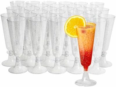 MATANA 50 Flûtes à Champagne en Plastique avec Paillettes Argentées pour Mariages, Anniversaires, Noël & Fêtes, 150ml - Élégant, Solide & Réutilisable