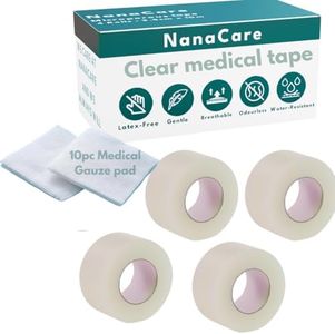 NanaCare Hypoallergenic Transparent Surgical Tape 1 inch x 10yd |4 Rolls Waterproof,Clear| Medical Tape for Skin, Dressings and Face| First Aid Bandage Tape for Sensitive Skin