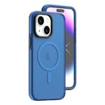 Captese MagIT Hybrid Case for iPhone 14 / iPhone 13 (6.1-inch) with Colored Frosted PC Back, TPU Full Body Frame, MagSafe Wireless Charging Compatible, Colored Aluminium Buttons (Blue)