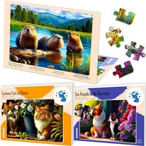 Quokka 100 Pieces Dementia Puzzles for Elderly - Large Piece Activities Products for Seniors - 3 Alzheimers Jigsaw Puzzle Games for Adults with Beavers - Cognitive Gifts Toys for Men and Women