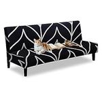 Lydevo Stretch Armless Futon Sofa Bed Cover Spandex Soft Futon Sofa Bed Slipcover Furniture Protector Non Slip Futon Couch Cover with Elastic Bands,Black White