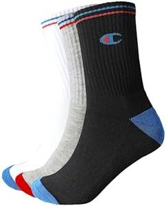 Champion Core Multicolor 3PP Crew, Calze Unisex - Adulto, Nero/Bianco/Grigio (Melange Chiaro), 43-46 ( pacco da 3)