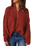 EVALESS Winter Sweaters for Women Kint Sweater Quarter Zip Pullover for Women Business Casual Halloween Knit Tops Fall Winter Trendy Aestheic Clothes V Neck Oversized Red Sweater