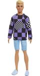 Barbie Ken Fashionistas Doll #191, Blonde Cropped Hair, Checkered Sweater, Denim Shorts, White Sneakers, Toy for Kids 3 to 8 Years Old