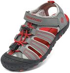 DREAM PAIRS Boys Big Kid 181105K Grey Light Grey Red Athletic Outdoor Summer Sandals Size 4 M US Big Kid