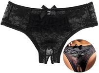 ohmydear Lace Thongs for Women Stretchy French Frilly Knickers Plus Size Femboy Panties Cheeky Underwear Ladies Sexy Panties Hipster Sheer Mesh Bikini Briefs Black