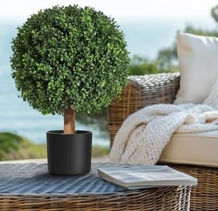 GarveeHome 24 Inch Artificial Topiary Boxwood Ball Trees, Set of 2 UV Resistant Plants,Faux Boxwood with 6"x5" Pots for Front Porch, Indoor Walkway, Entryway Decorating