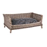 RM E-Commerce Rectangular Wicker Dog Bed with Cushion for Large and Small Dogs 80 cm Wide, Grey