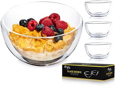 Dragon Glassware Clear Glass Bowl Set - 23 oz Durable Insulated Double Wall Glass Cereal Bowls Set of 4 - Microwave Safe & Freezer Safe - Great for Soups, Pastas, Desserts
