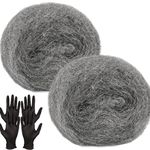 KUTONTECH 2 Rolls Steel Wool for Rodent Control, Premium Gap Blocker, Easy Installing and Strong Enough to Keep Rats Insect Pest Out, Suitable for Most Holes and Crevices (8 M, 2 Pairs Work Gloves).