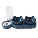 Foodie Puppies 3-in-1 Cat Tri-Meal Feeder Set - (Blue) | 15° Tilted Double Bowl with Automatic Water Dispenser Bottle | Pet Detachable Water and Food Bowl for Puppies, Small Dogs, Cats and Kittens