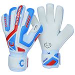 Renegade GK Talon Mirage Goalie Gloves with Pro-Tek Fingersaves | 4mm Hyper Grip & Duratek | White, Blue, Blue Soccer Goalkeeper Gloves (Size 5, Kids, Boys, Girls, Flat Cut, Lvl 3)