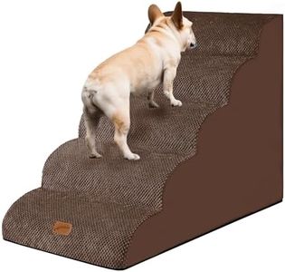 GoGoBunny Ramp Dog Stairs for High Beds 24.4" H, 5-Step Extra Wide Dog Slope Stairs with Durable Waterproof Fabric Cover, Pet Steps for Old Large Dogs Climbing, Non-Slip Sturdy Indoor Step, Brown