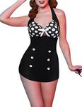 Ekouaer Womens One Piece Swimsuits Vintage Striped Skirt Bathing Suit Vintage Retro Push Up Swimwear, Polka Dot, 3X-Large