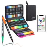 Fnooota 80 Colors Numbered Dual Tip Brush Pens with Free App, Colored Markers for Adults and Kids, No Bleeding Markers Set for Coloring Book, Art Supplier Fine Tip Marker pens, Bullet Journaling