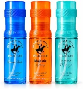 Beverly Hills Polo Club Body Spray for Men, 3 Piece Gift Set – Oceanic Rush, Majestic Harmony & Elysian Mirage Fragrance Collection – Long-Lasting Tropical Body Mist, 3 Fl Oz / 88 mL Each (3 Count)