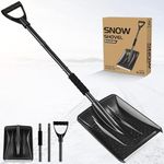 Snow Shovel, 2024 New Upgrade Large-Capacity Lightweight Aluminum Portable Snow Shovel, Parent-Child Playing Snow Shovel, Shovel for Garden, Car, Camping with Extra Ice Scrape(Black)