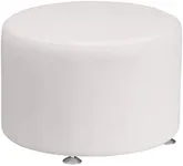 Flash Furniture HERCULES Alon Series White LeatherSoft 24" Diameter Round Ottoman with Brushed Stainless Steel Base