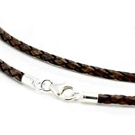 Antique Brown Leather Necklace with Sterling Silver Ends and Clasp-Genuine Braided Leather 16" - 30" Cord (18)