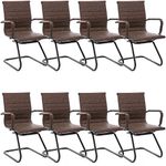DM Furniture Office Desk Chair No Wheels Set of 8 PU Leather Computer Chairs Mid Back Guest Chairs for School Reception Conference Waiting Room, Vintage Brown