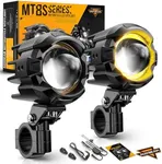 Auxbeam Motorcycle Auxiliary Lights Fog Lights LED Driving Light Spotlight with Halo DRL, White/Amber 8 Modes Dual-Color Strobe LED Offroad Work Lights for Motorcycle SUV ATV Trucks