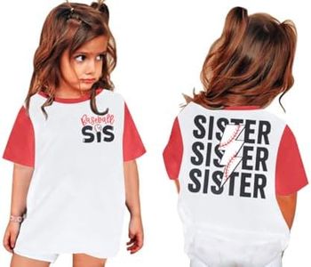 FRYAID Toddler Baseball Sister Shirt Baby Girl Baseball Outfit Big Sister Shirt Birthday Girl T-Shirt Summer Cotton Tee Top Red-White