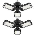 Aoretic LED Garage Lights Bulb-2 Pack Led Shop Light with 3 Deformable Panels, Basement Barn Light Garage Ceiling Lights, E26/E27 for Garage, Warehouse, Shop, Basement