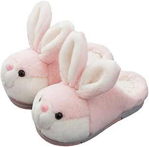 YILANLAN Women's Cute Bunny Animals Slippers Interesting Comfortable Furry Slippers Soft Plush Winter season Keep warm Home Slippers, Pink Slipper, 8.5-9 Women/7-7.5 Men