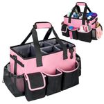 ZIOZERTT Cleaning Caddy Organizer with Handle,Cleaning Bags for Supplies, Cleaning Supplies Caddy for Housekeepers,Pink