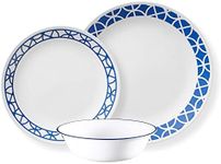 Corelle Vitrelle 12-Piece Glass Dinnerware Set Service for 4, 10.25" Dinner Plates, 8.5" Salad Plates, 18-Oz Soup Cereal Bowls, Cobalt Circles