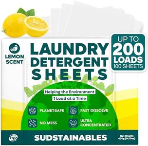 Eco Friendly Laundry Detergent Sheets (100 sheets 200 loads) - Plant based Free and Clear Strips for HE machine, Travel Friendly, home clothes washing (Lemon)