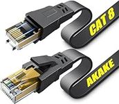 Akake Cat 8 Ethernet Cable, 1.5M Heavy Duty High Speed Flat Internet Network Cable, Professional LAN Cable, 26AWG, 2000Mhz 40Gbps with Gold Plated RJ45 Connector, Shielded in Wall, Indoor&Outdoor