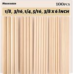 Moukiween Wooden Dowel Assorted Sizes Wooden Dowel Rods for Crafting 1/8, 3/16, 1/4, 5/16, 3/8 x 6 Inch Wood Dowels,Unfinished Natural Wooden Sticks for Crafting and DIY