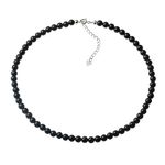 Natural Black Onyx Choker Necklace Sterling Silver 6MM Round Beads Strand Necklace for Women