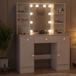 Large Makeup Vanity Desk Dressing Table with Mirror, White Vanity Table Set with Drawers for Women and Girls, White 39.3" W Vanity Dressing Table for Women and Girls (BE-66)