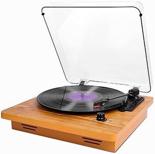 Tocadiscos de Vinilo, VIFLYKOO Tocadiscos Vintage Reproductor de Discos 3 Velocidades 33/45/78 RPM, Altavoces Incorporadas, Salida RCA/Aux in/LP, Conector Auriculares