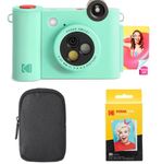 KODAK Smile+ 2-in-1 Digital Instant Camera & Photo Printer Starter Bundle - Case + Zink 20pk Paper - 10MP, Rotating Lens - Green