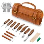 Wood Carving Kit, 15-in-1 Pack Deluxe Wood Whittling Kit, Whittling Set Contain Whittling Knives, Carving Knives, Gloves, Polishing Compound, Leather Bag for Adult/Child