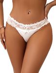 ohyeahlady Women's Sexy Cheeky Silk Thong Panties Tangas Plus Size Underwear V String, White, Medium-Large