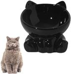 Roczential Ceramic Raised Cat Food Bowl Dish Food Container Easily Wash Smooth Surface Kitty Snack Bowl for Small Dogs Cats Dry Wet Food (Black)