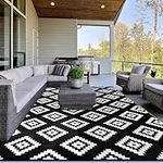 Homcomodar Large Outdoor Rugs 245x305cm Outdoor Patio Rug for Garden Reversible Mats UV Resistant Camping Mat Plastic Straw Rug Recycled Outdoor Area Rug for Patio Picnic(Black)