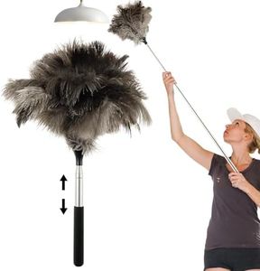 Extendable Ostrich Feather Duster with Telescopic Pole 15.5 to 45 Inches Portable Extendable Feather Dusters for Cleaning Fan,Pendant Lamp, High Ceiling, Blinds, Furniture (Style A)