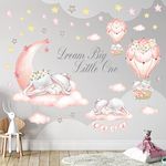 DECOWALL SG-2203 Dream Big Little One Wall Decals Stickers Kids Peel and Stick Removable Nursery Baby Room décor Girl Room Elephant Crib Decorations Star Moon Bedroom Pink Living