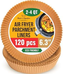 Baker's Signature Air Fryer Liners, 120Pcs Disposable Parchment Paper Liners – Non-Stick and Oil Proof for Easy Cleanup – 6.3” Round for 2-5 qt Basket by