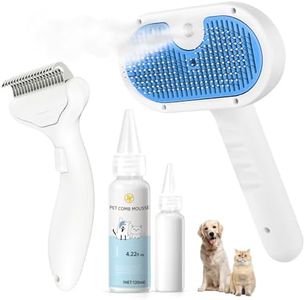 Pet Steam Brush for Dog & Cat - 3-in-1 Steam Grooming Brush for Shedding - Self Cleaning Spray Comb with Mist for Long Haired Pets - Includes Waterless Shampoo & undercoat rake, Blue