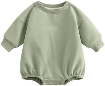 Bafeicao Baby Boy Girl Sweatshirt Romper Organic Cotton Solid Color Long Sleeve Bubble Romper Oversized Warm Fall Winter,Green,12-18M