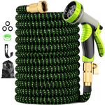 Expandable Garden Hose 100ft Water Hose with 10 Function Nozzle Flexible Expending Hose Kink Free,3-Layers Latex,3/4 Solid Solid Fittings Retractable Collapsible Gardening Hose Pipe with Hook Green