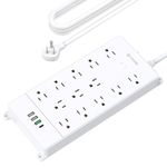 TROND Surge Protector Power Bar with 32W USB C & QC 3.0 Charger, 4000J, ETL Listed, 13 Outlets 4 USB Ports, 15ft Long Extension Cord, Flat Plug Power Strip, Wall Mount for Home Office Desk Essentials