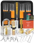 EVENTRONIC Lock Picking Set, 32-Piece Lock Pick Set with 4 Transparent Training Locks and Manual and Zip Case for Lockpicking, Extractor Tool for Beginner and Locksmith Training(Orange)